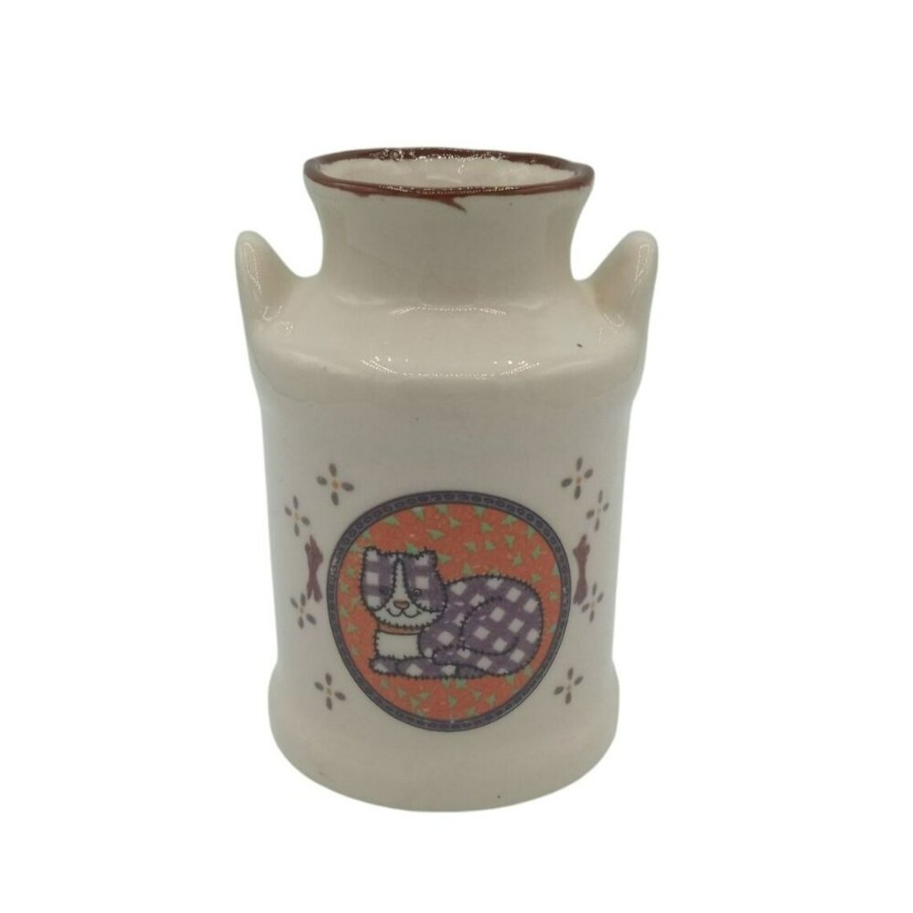 Milk Jug Vintage Vase Jar 4.5 inch Ceramic Farmhouse Country Charm Happy Cat